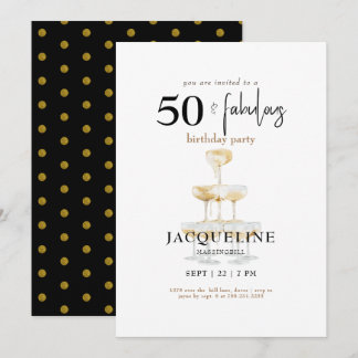Moderne 50 & fabelhafte Black Glam Geburtstagspart Einladung