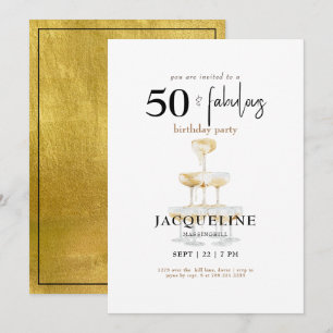 Moderne 50 & Fabelhafte Champagner-Geburtstagsfeie Einladung