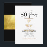 Moderne 50 & fabelhafte Champagner Geburtstagspart Einladung<br><div class="desc">Black and Gold 50 & fabelhafte Geburtstagsparty Einladung. Modern. Champagner. Gold und schwarz hinten.</div>