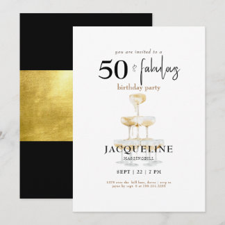 Moderne 50 & fabelhafte Champagner Geburtstagspart Einladung