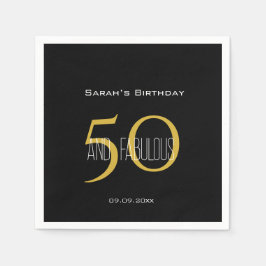 Moderne 50 & fabelhafte Schwarz und Gold Geburtsta Serviette