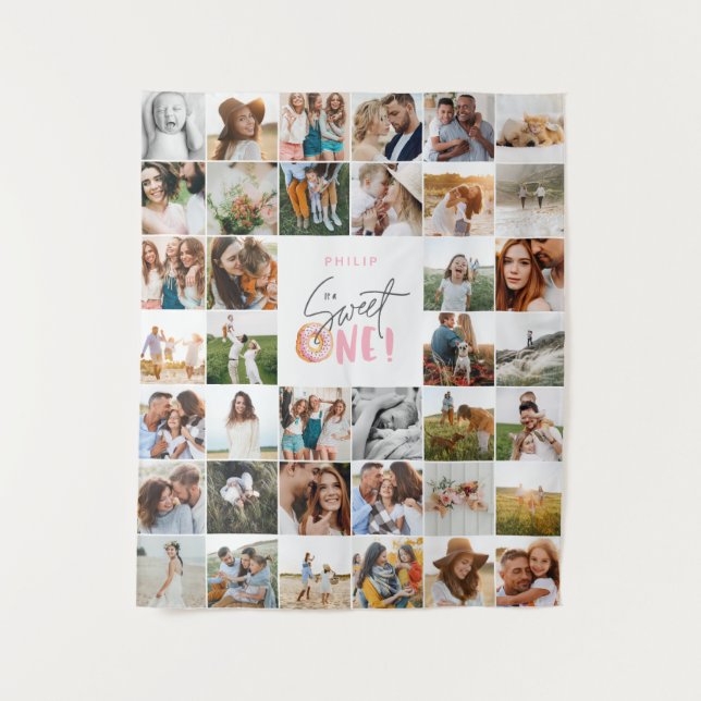Moderne 50. Geburtstags-Multi-Foto-Vorlage Wandteppich (Vorderseite)