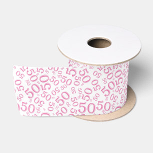 Moderne 50. Geburtstags-Nummernstruktur Rosa/Weiß Satinband