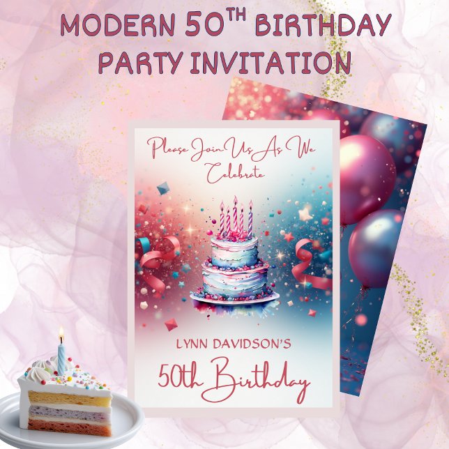 Moderne 50. Geburtstagsfeier  Einladung (Modern 50th Birthday Party Invitation)