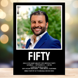 Moderne 50. Geburtstagsparty im Foto Einladung