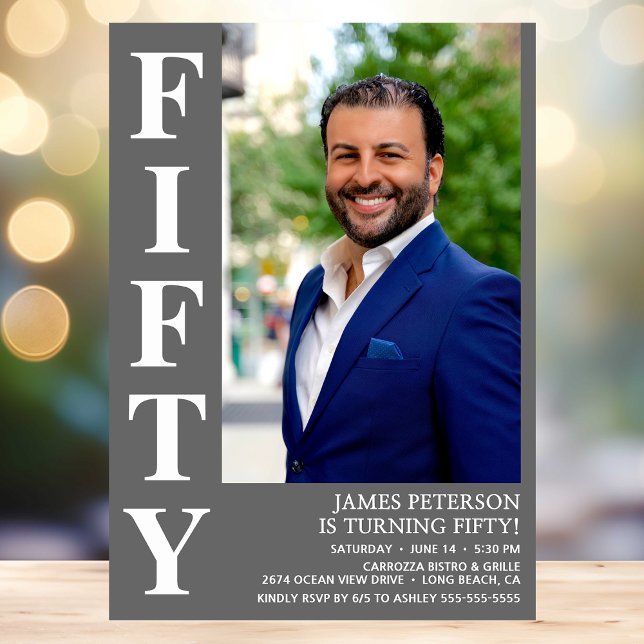 Moderne 50. Geburtstagsparty im Foto Einladung (Von Creator hochgeladen)