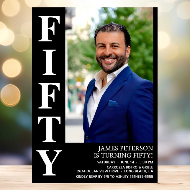 Moderne 50. Geburtstagsparty im Foto Einladung (Von Creator hochgeladen)