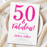 Moderne 50 und fantastische pinke 50. Geburtstagsf Einladung<br><div class="desc">Fünfzig und fantastische Schrift minimale pinke und schwarze moderne 50. Geburtstagseinladung,  die Sie personalisieren und für Ihre fünfzigste Geburtstagsfeier versenden können. Die Wörter "Fünfzig und fantastisch" sind mit beliebter Typografie gesetzt. Die Textfarben können Sie im Bearbeitungsmenü ändern.</div>