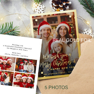 Moderne 5 Foto Collage Frohe Weihnachten Folien Feiertagskarte