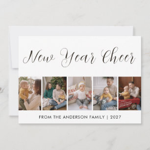 Moderne 5-Foto-Collage Neujahrsjubel Feiertagskarte