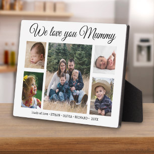 Moderne 5-Foto-Collage Wir lieben dich, Mummy Weiß Fotoplatte