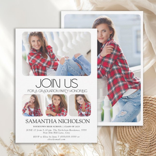 Moderne 5-Foto-Graduierungspartei Sleek Einladung (Modern 5-photo graduation party invitation)
