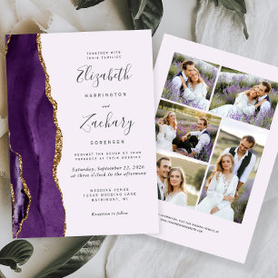 Moderne 5-Foto-Lila Gold Agate Lavender Wedding Einladung