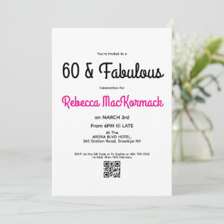 Moderne 60 & Fabelhafte BlackPink 60. Geburtstagsf Einladung