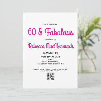 Moderne 60 und fantastische rosa 60. Geburtstagsfe Einladung