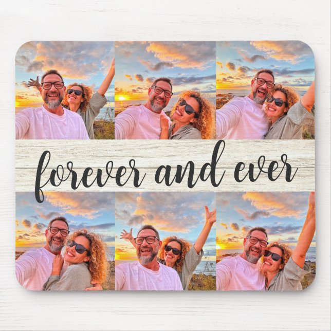 Moderne 6-Foto-Collage mit individuellem Monogramm Mousepad (Vorne)