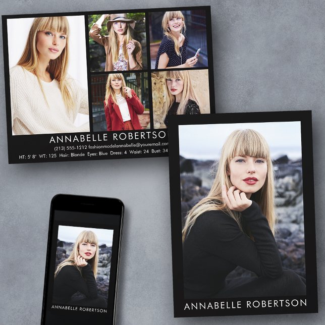 Moderne 6 Fotos Modell und Comp-Karte für Schauspi Einladung (Customize to change background color, text size or text style. Available for prints and download.)