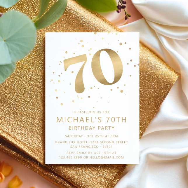 Moderne 70. Geburtstags-Gold-Confetti Einladung (Von Creator hochgeladen)