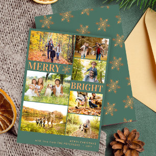 Moderne 7-Foto-Collage Goldschneeflocke Weihnachte Feiertagskarte