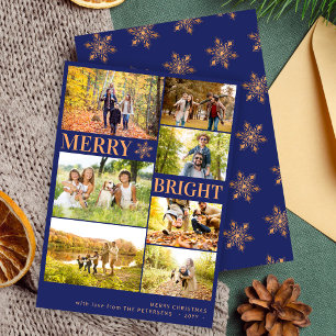 Moderne 7-Foto-Collage Goldschneeflocke Weihnachte Feiertagskarte