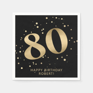 Moderne 80. Achtzigster Geburtstag Schwarz Gold Serviette