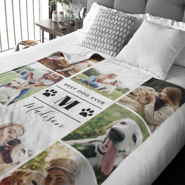 Moderne 8 Foto Collage Dog Paw Fleecedecke (Capture precious pet moments with our Modern Pet Photo Collage Fleece Blanket. )