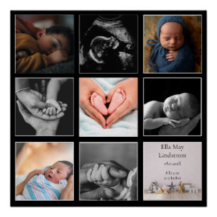 Moderne 8er-Foto-Collage mit schwarzen Rahmen Poster