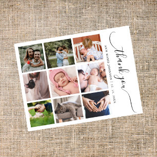 Moderne 9er Foto-Collage Baby Shower Danke schön Postkarte