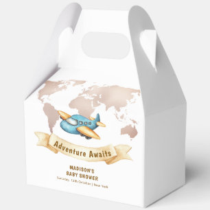Moderne Abenteuer Weltkarte Flugzeug Baby Shower Geschenkschachtel