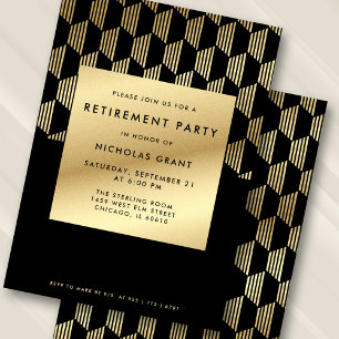 Moderne Abschiedsparty Schwarz und Gold Faux-Folie Einladung