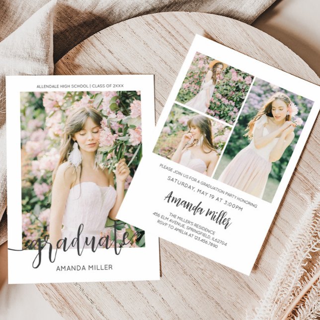 Moderne Abschluss Ankündigung Einladung (Modern Graduation Photo Announcement Invitation Card with Front and Back)