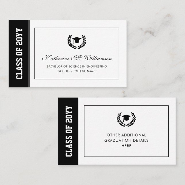 Moderne Abschluss-Ankündigung Name-Karte einfügen Telefonnummerkarte (Vorne/Hinten)