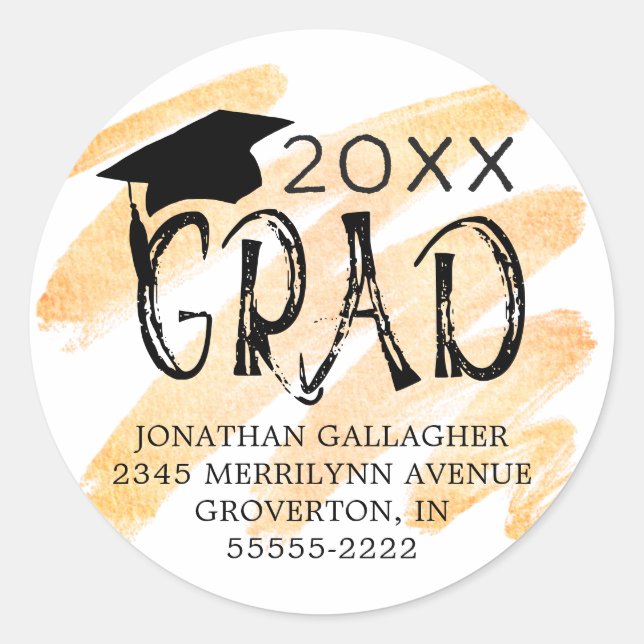 Moderne Abschluss Black Orange GRAD Rücksendeadres Runder Aufkleber (Vorderseite)