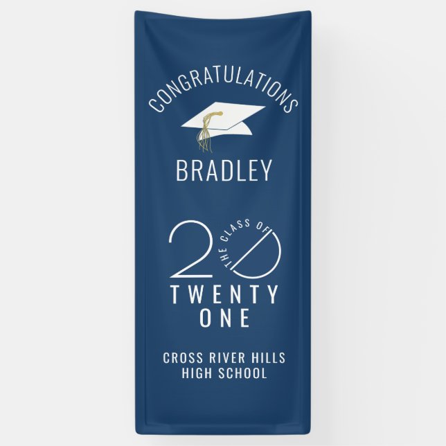 Moderne Abschluss CLASS OF 2021 Typografie Blue Banner (Vertikal)