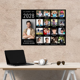 Moderne Abschluss Collage mit 17 Fotos in Schwarz Poster