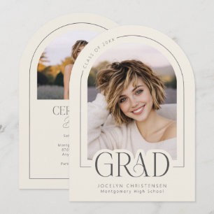 Moderne Abschluss-Fotoankündigung in Creme und Hol Einladung