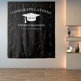 Moderne Abschluss Imitate Gold Confetti Schwarz/We Wandteppich