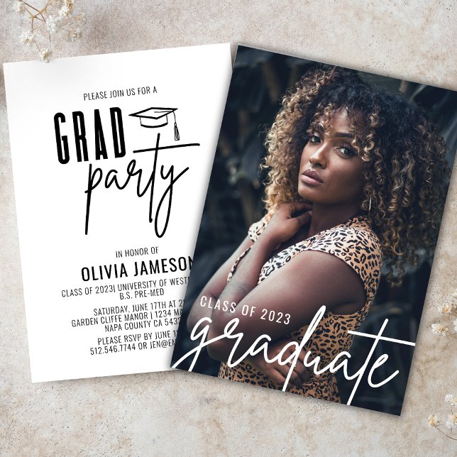 Moderne Abschluss-Kalligrafie | FOTO PARTY Einladung (Von Creator hochgeladen)