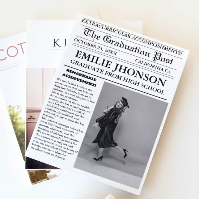 Moderne Abschluss Newspaper High School Einladung (Von Creator hochgeladen)