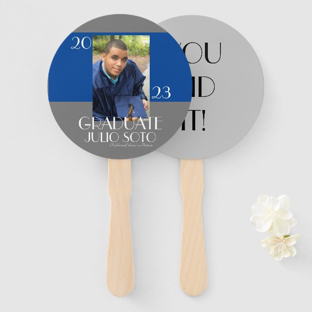 Moderne Abschluss Typografie 2023 Foto Blue Fächer (Vorne und Hinten)