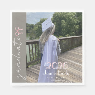 Moderne Abschlussfeier 2026 Rosa Graue Schleife Fo Serviette