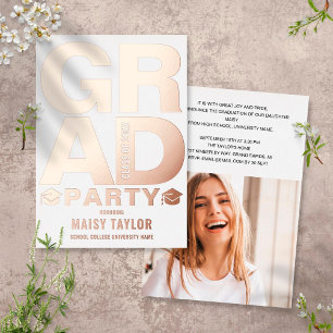 Moderne Abschlussfeier-Foto Rose Gold Folieneinladung