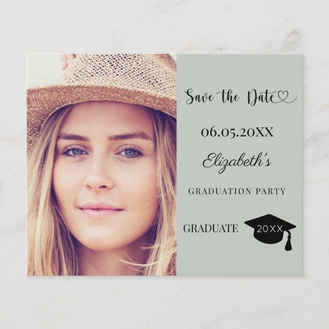 Moderne Abschlussfeier Sage Save-the-Date-Karte (Vorderseite)