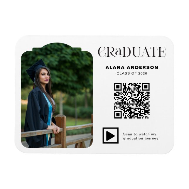 Moderne Abschlussfoto-QR-Code Minimales Arch-Video Magnet (Horizontal)