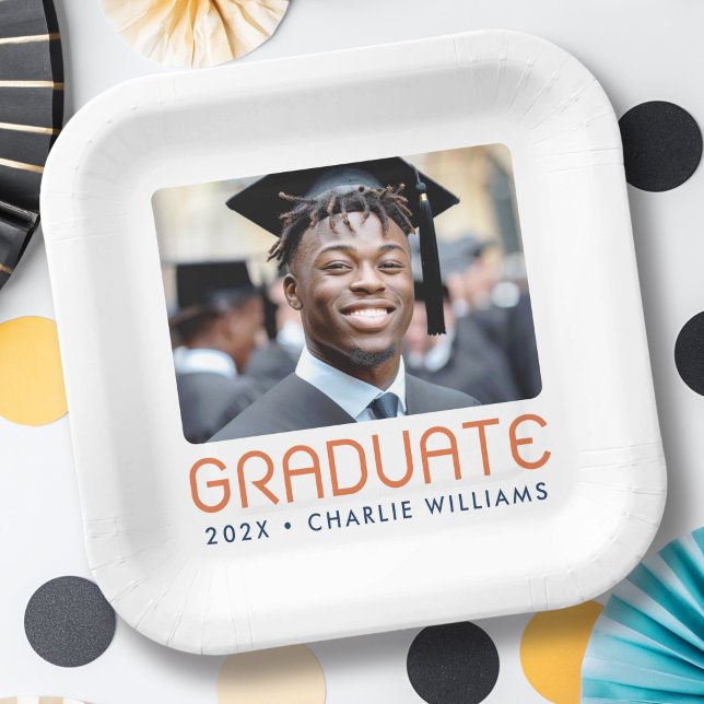 Moderne Abschlussjahres-Foto-Absolvent Pappteller (Modern graduation year photo graduate paper plates)