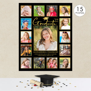 Moderne Abschlussmappe Black Gold 15 Foto-Collage Poster