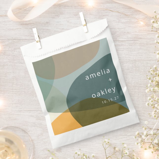 Moderne Abstrakt Art Green Sage Aquamarine Hochzei Geschenktütchen (Ausgeschnitten)