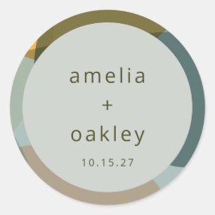 Moderne Abstrakt Art Green Sage Aquamarine Hochzei Runder Aufkleber