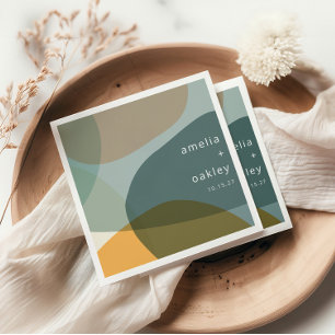 Moderne Abstrakt Art Green Sage Aquamarine Hochzei Serviette