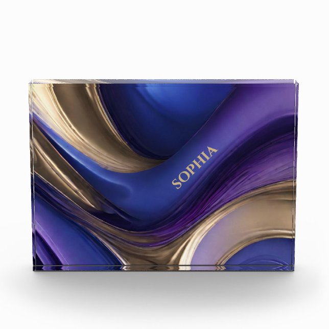 Moderne Abstrakt-blaue Lila- und Gold- Fotoblock (Vorderseite)